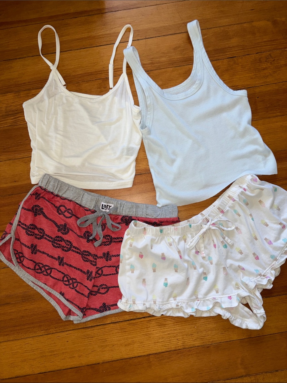 Summer Sleepwear Tank Tops & Shorts Set - White, Light Blue, Red, Printed